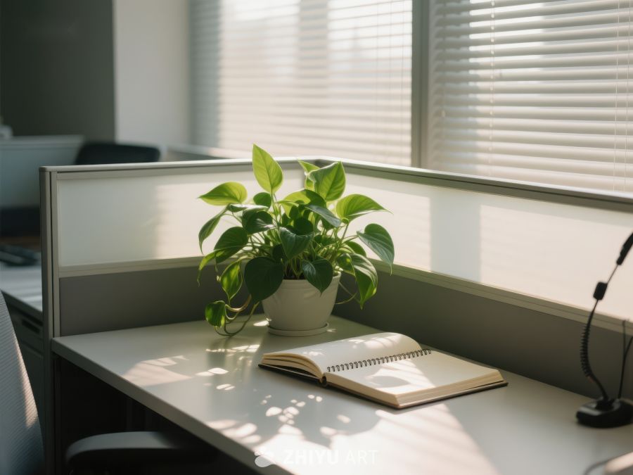 办公桌上的绿植与笔记本 112
