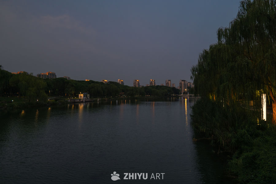 湖畔夜景：静谧与城市的交融