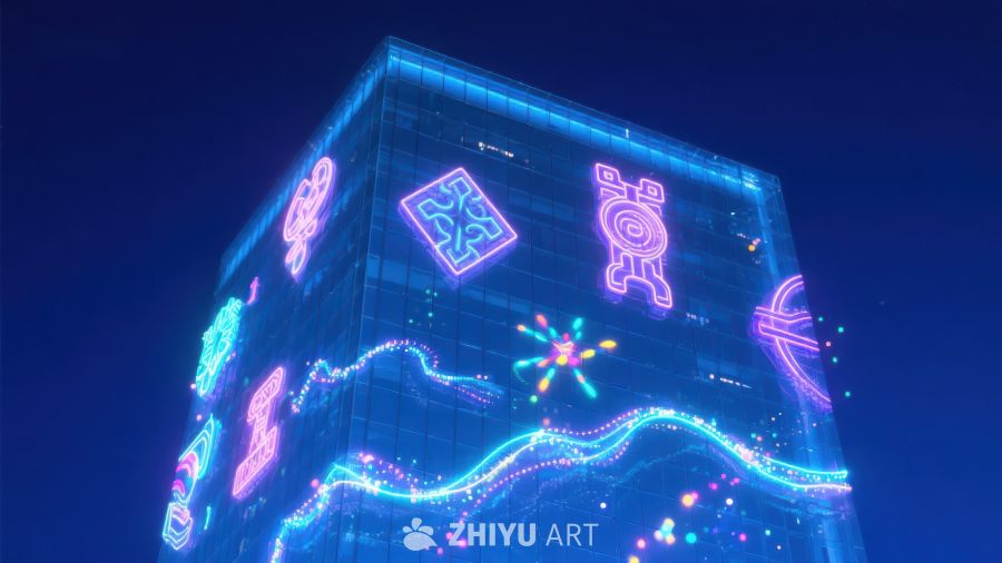 霓虹灯装饰的现代高楼夜景 336