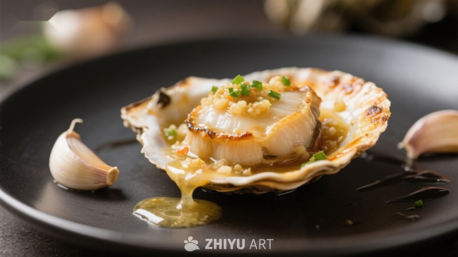 蒜香烤扇贝，美味海鲜佳肴