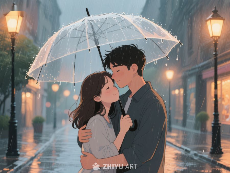 雨中情侣温馨相拥 1172