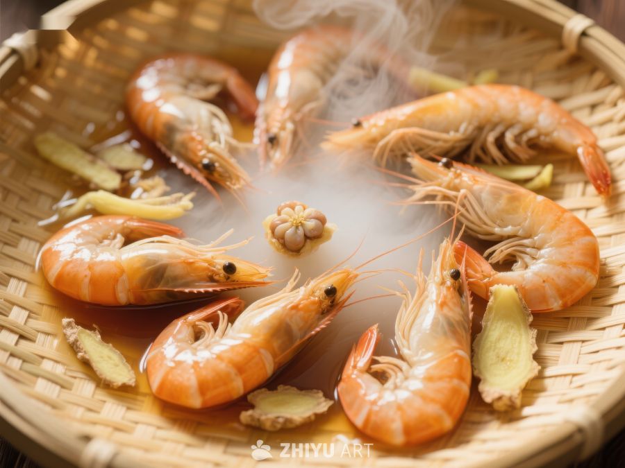 蒸虾与姜片的美味呈现 1156