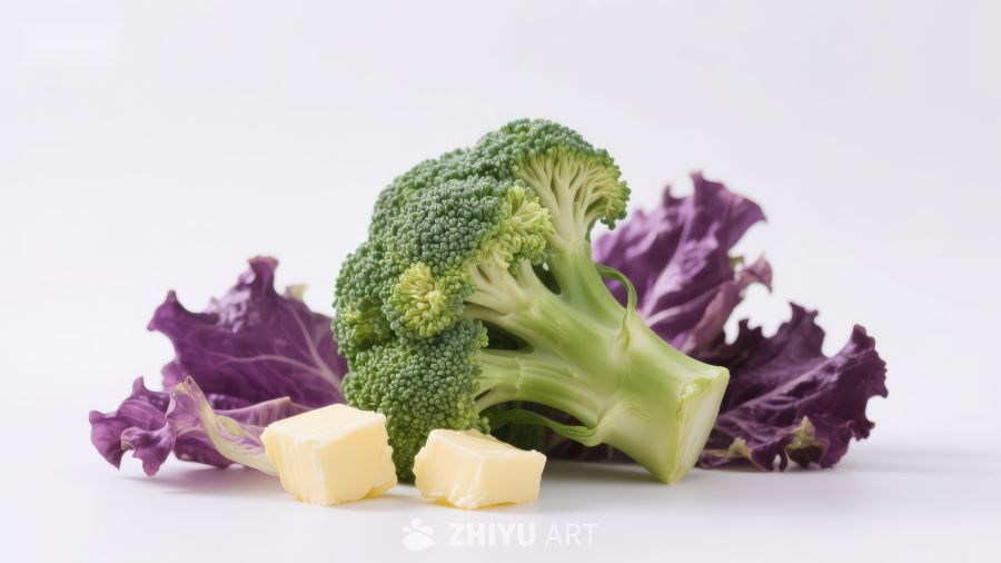 西兰花与紫甘蓝配黄油