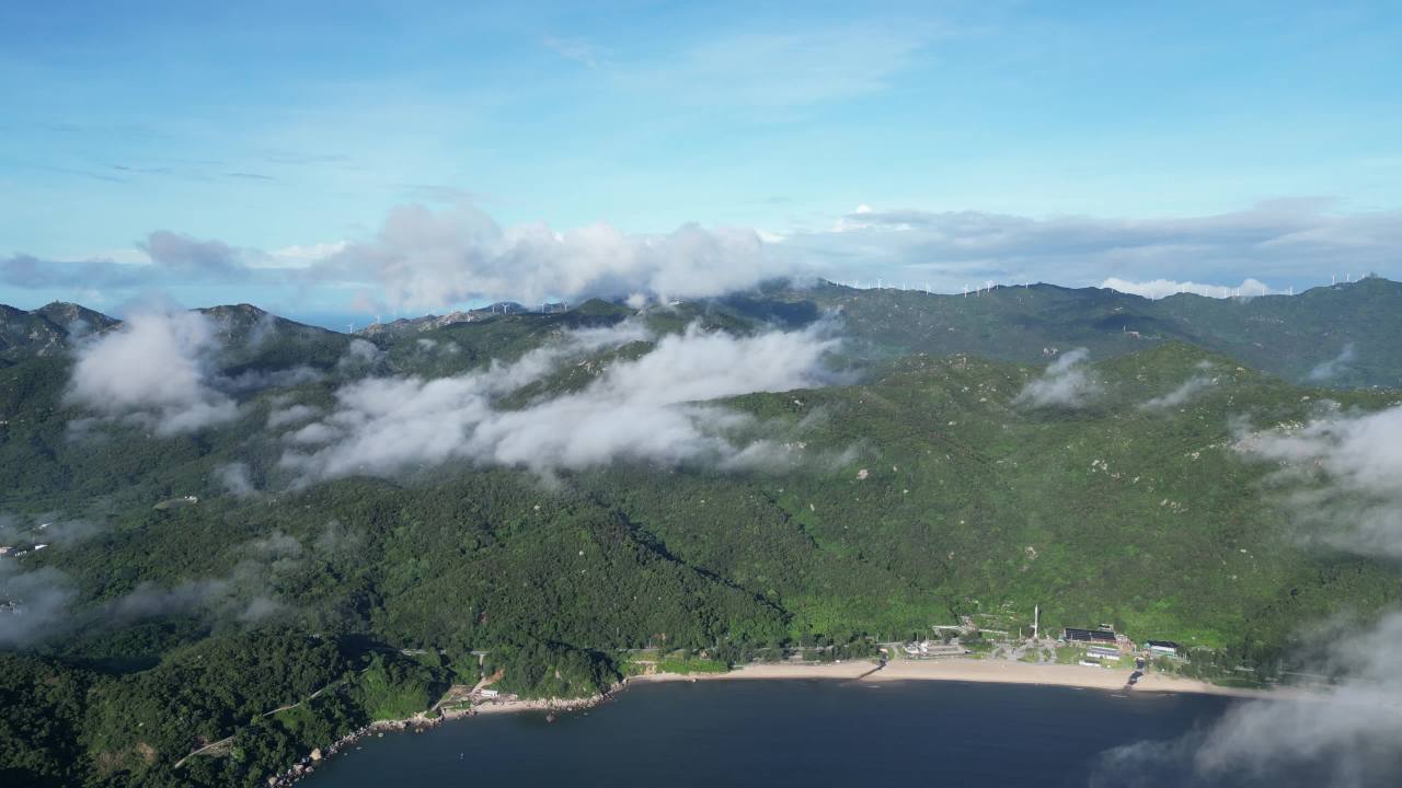 大山 风车 云海 自然 风光 航拍