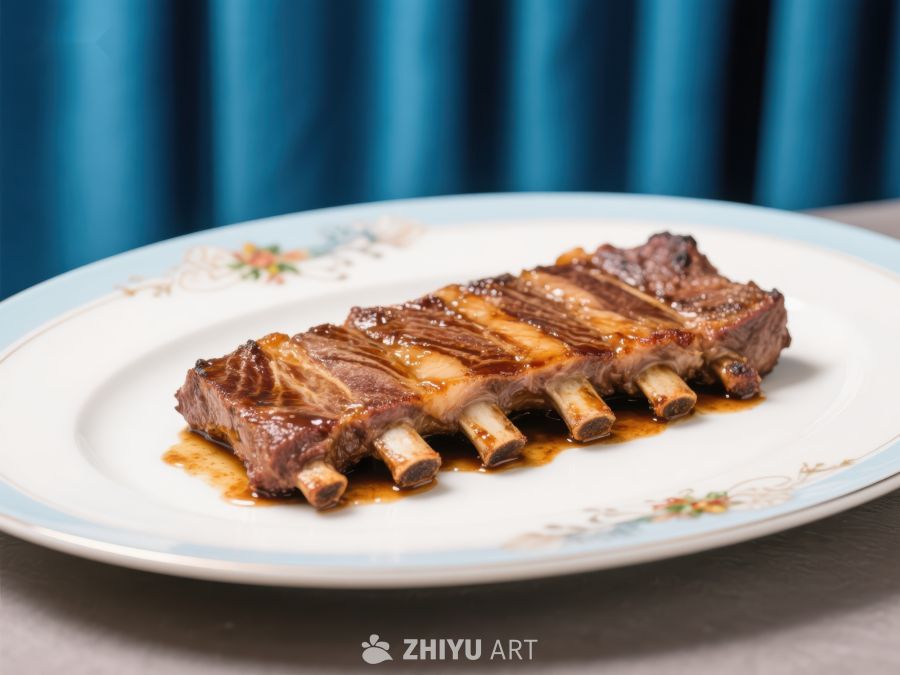 美味烤排骨摆盘