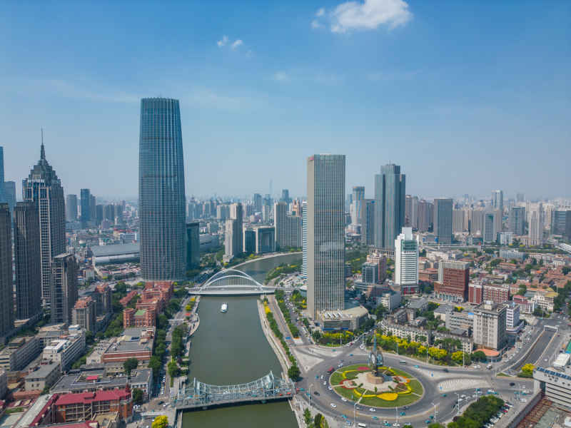 航拍天津海河城市风光