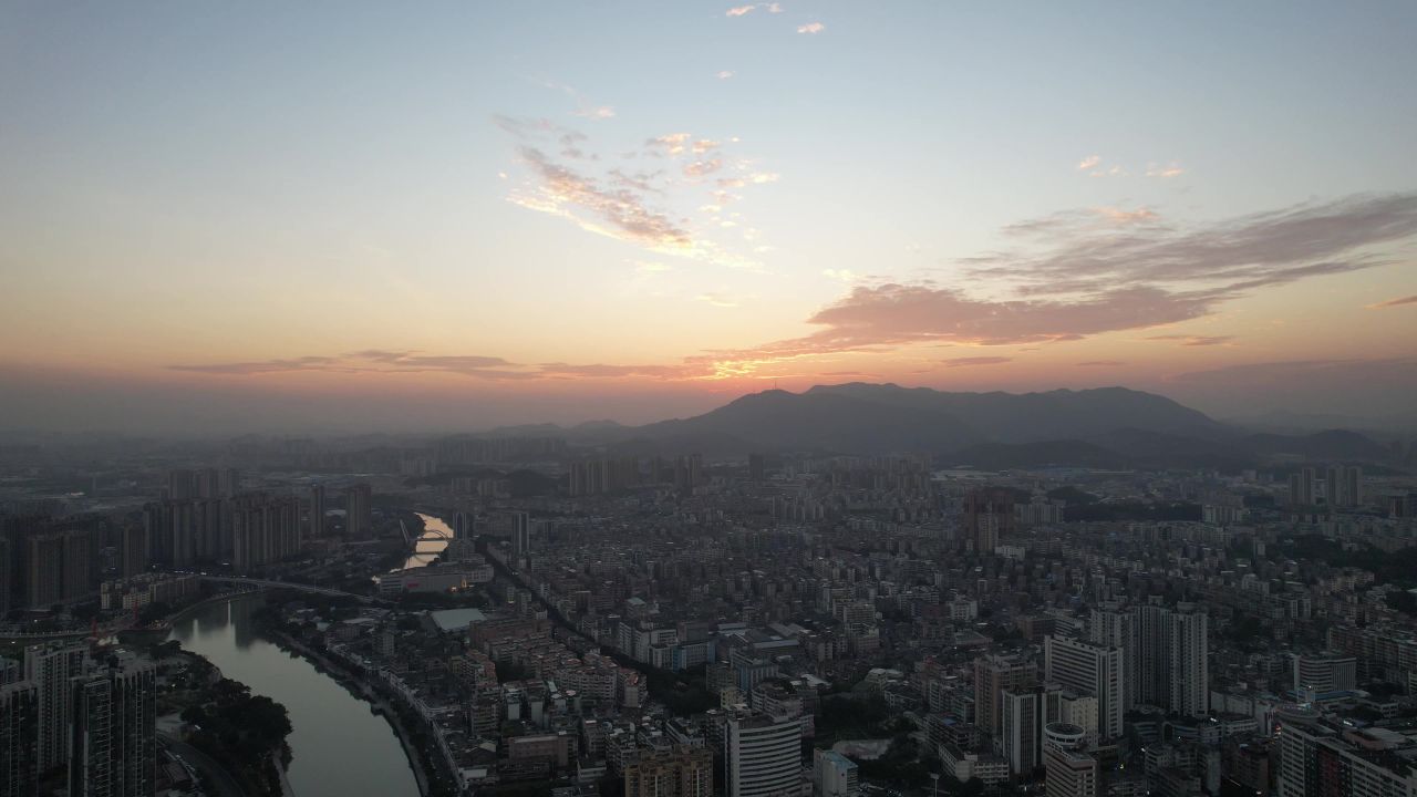 广东江门日落晚霞夜幕降临航拍