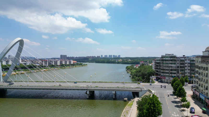 航拍湖北随州厥水河一桥