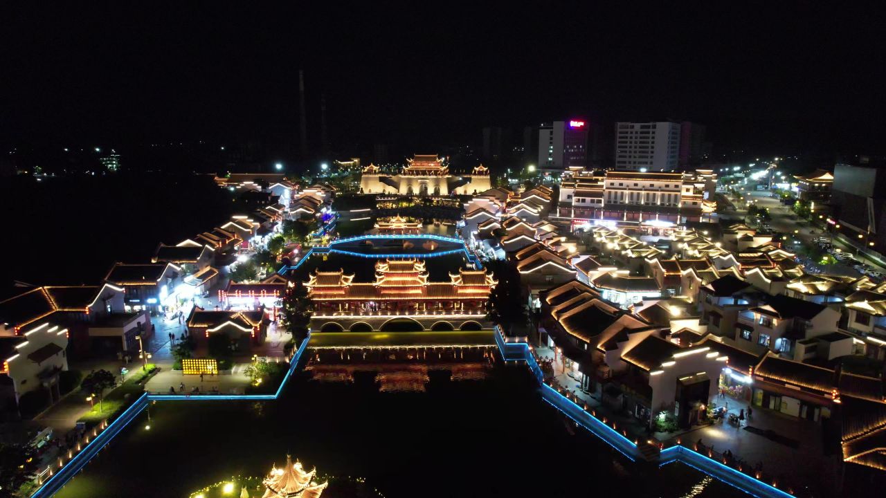 广西崇左太平古城夜景航拍 