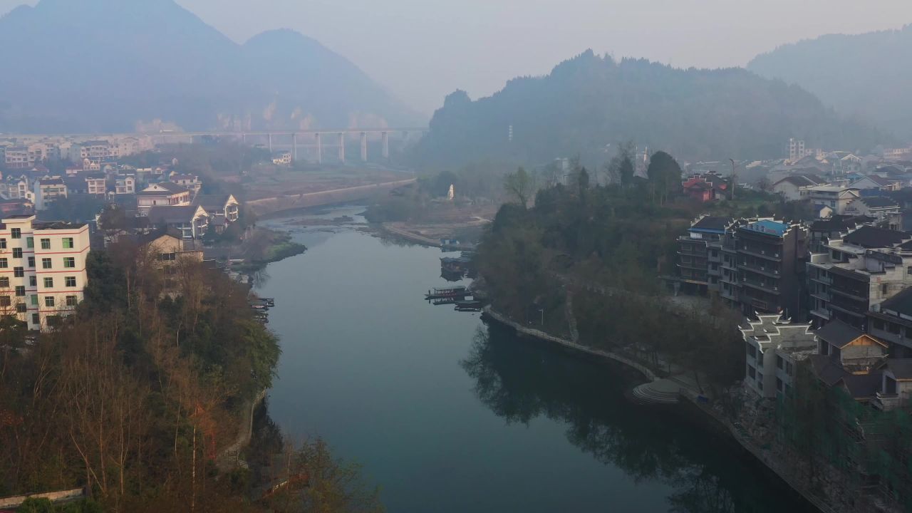 航拍湖南湘西茶峒古镇（边城）