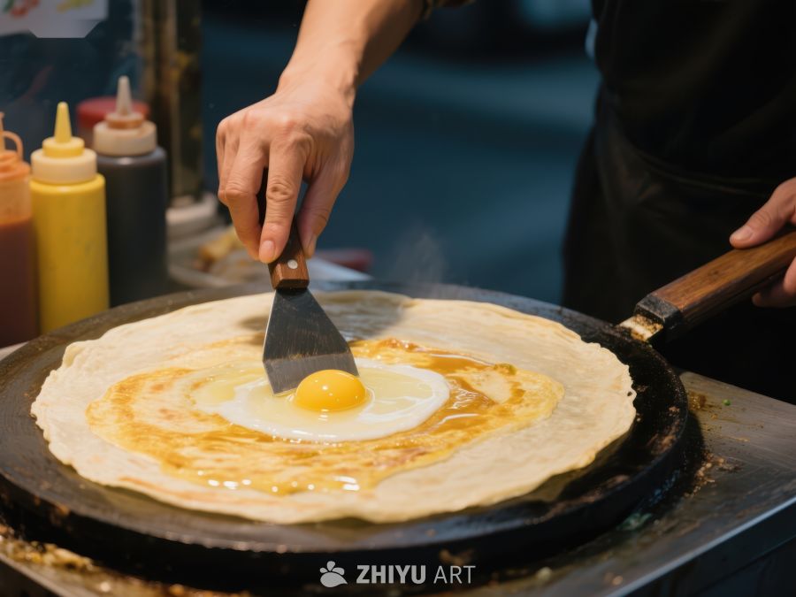 街头美食：煎饼上的蛋黄 436
