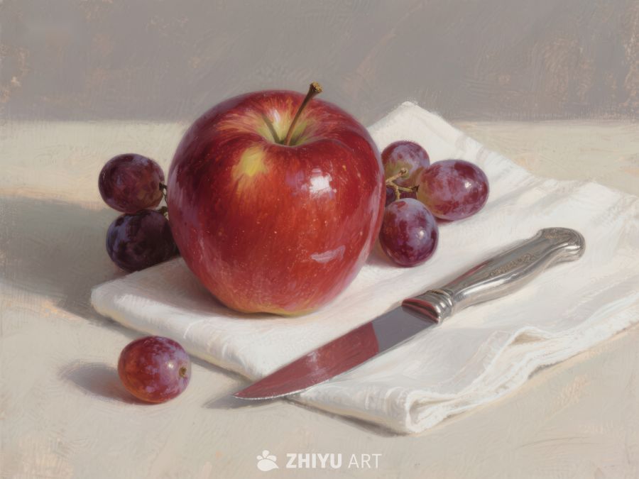红苹果与葡萄的静物画 127