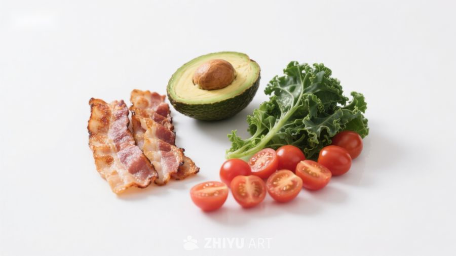 食材组合：培根牛油果蔬菜