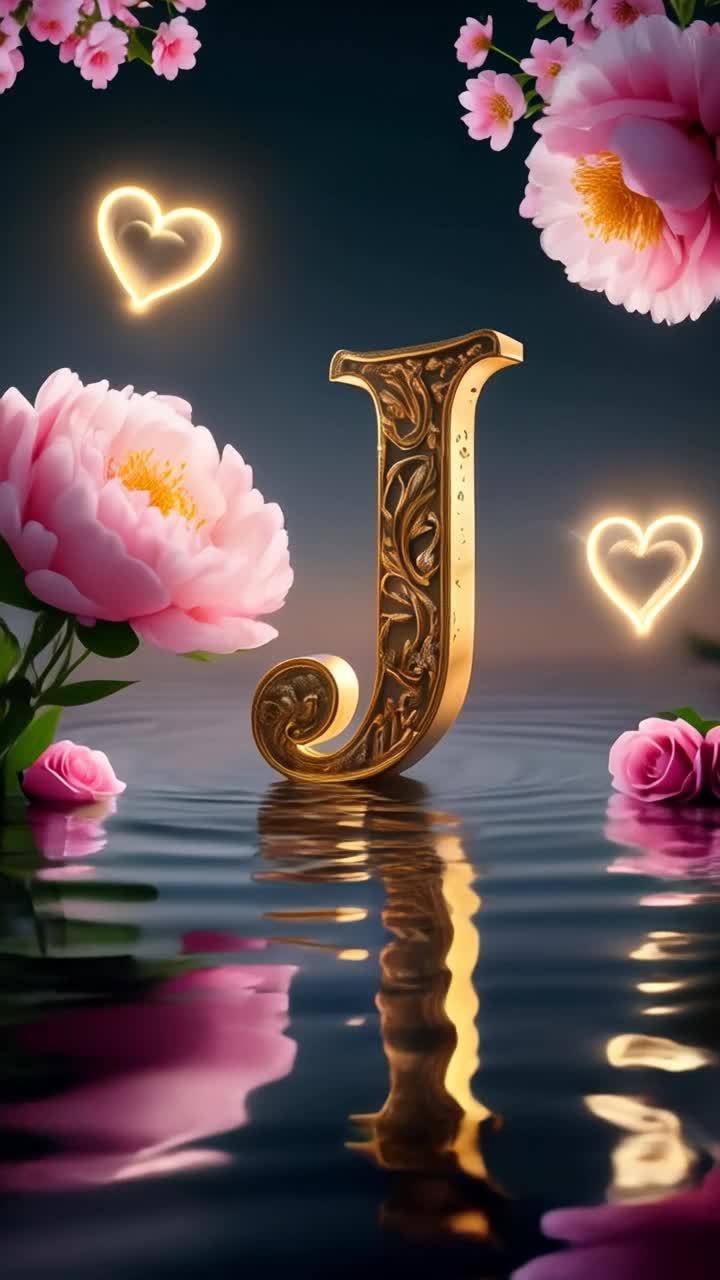 水面上漂浮着一个华丽的字母“J”，周围环绕着发光的