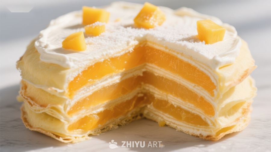 芒果奶油千层蛋糕切面展示