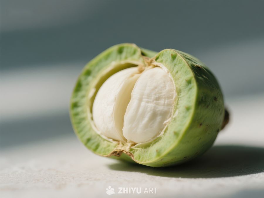 新鲜绿壳坚果剖面特写 533