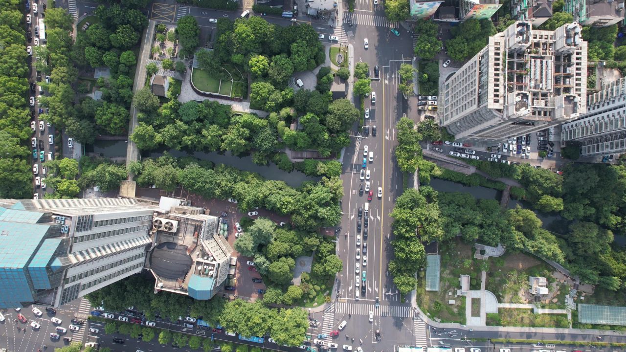 浙江杭州城市风光航拍 