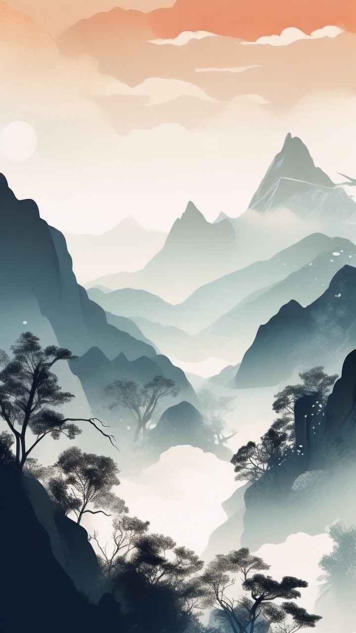国潮山水插画风景图 34