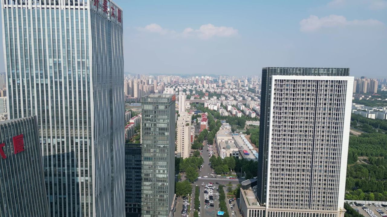 航拍淄博市张店区淄博金融中心