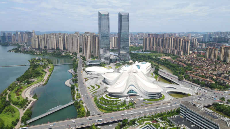 航拍湖南长沙梅溪湖艺术中心