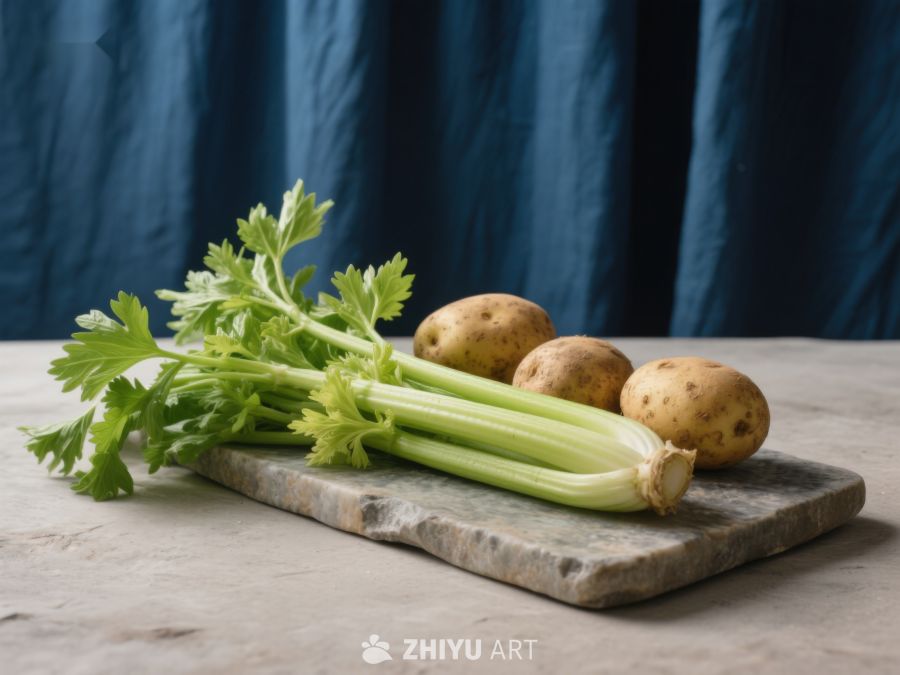 芹菜与土豆静置砧板上 338