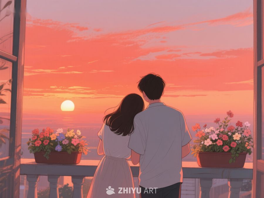 情侣阳台共赏夕阳美景 569