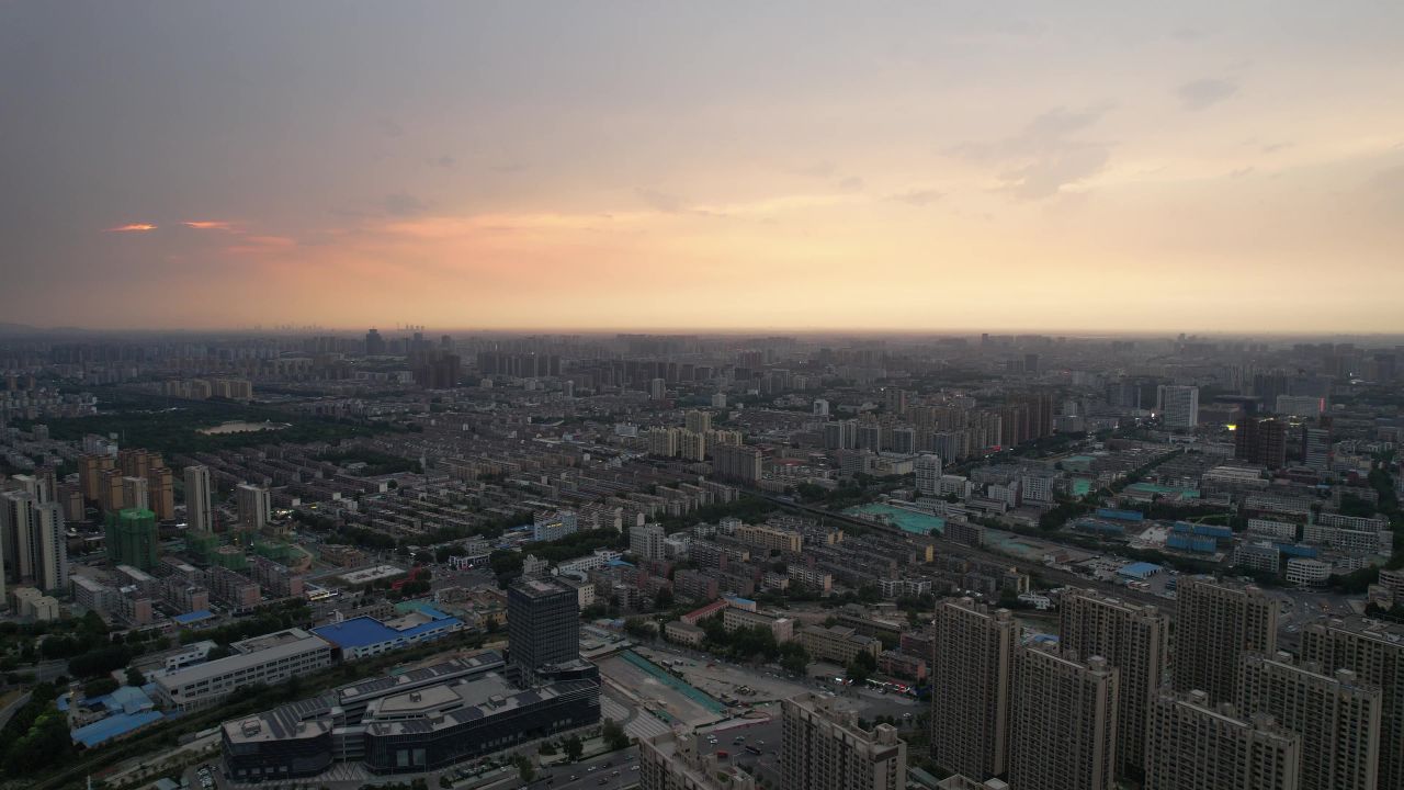 山东淄博城市大景晚霞航拍