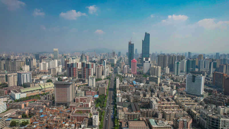 云南昆明城市风光交通航拍图 