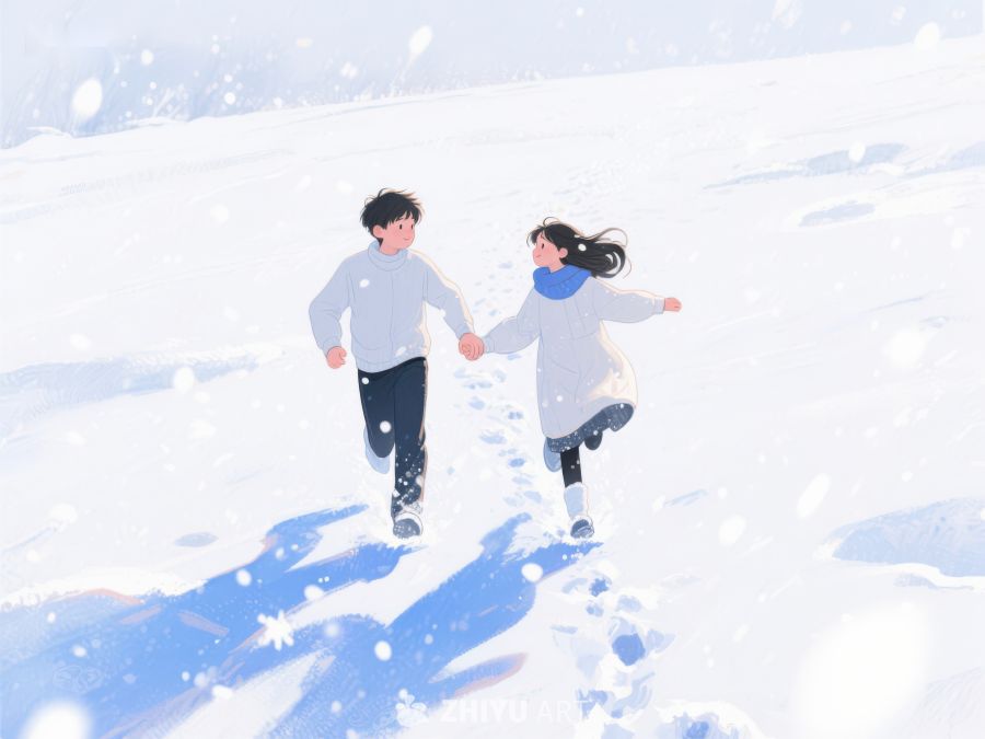 雪中奔跑的两人 1002
