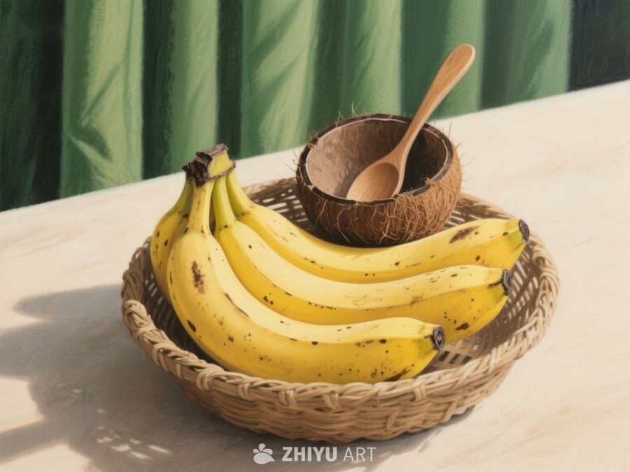香蕉与椰子的静物组合 567