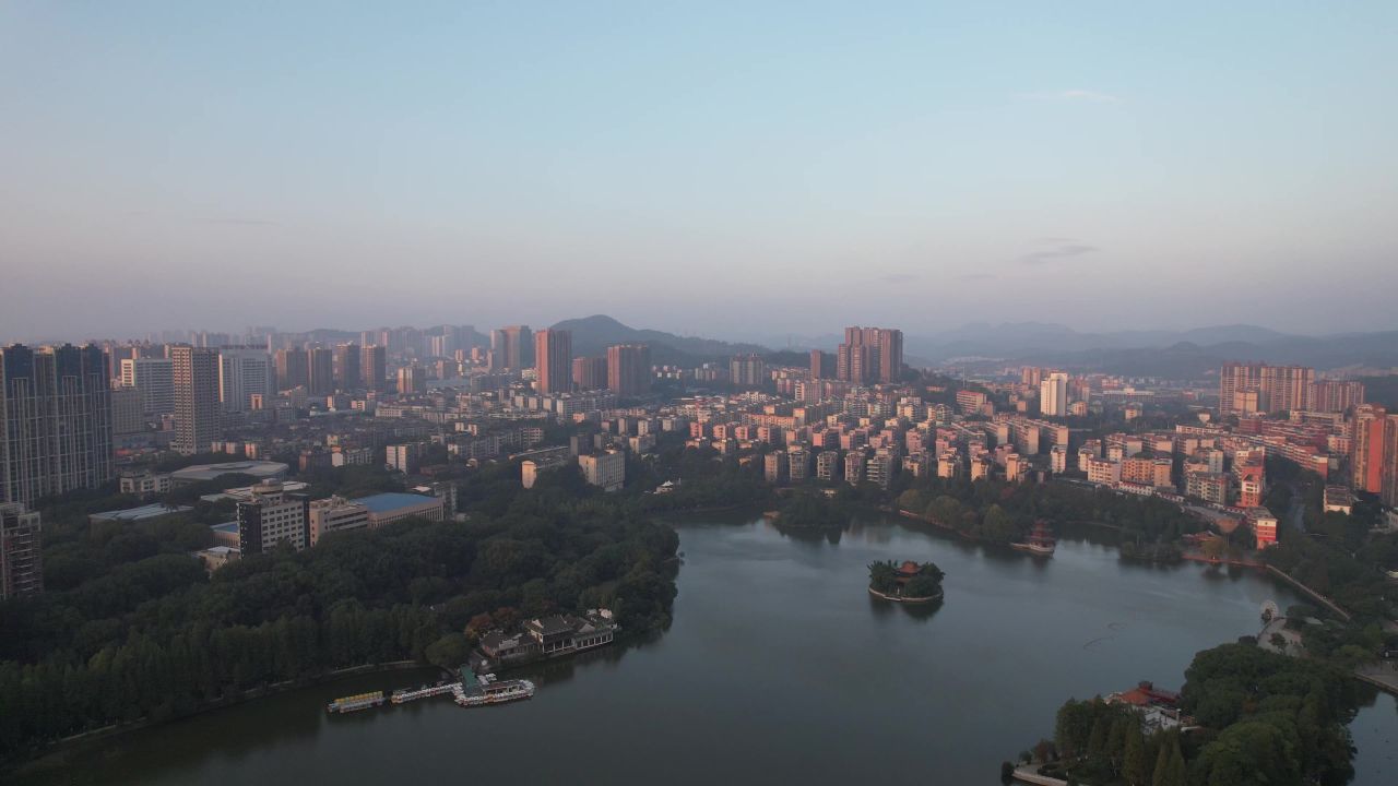 湖南郴州城市风光北湖公园航拍