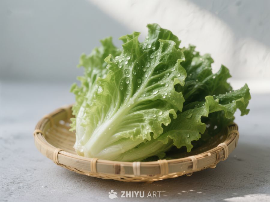 新鲜生菜置于竹篮中 287