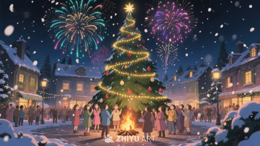 圣诞树前的欢庆夜景 220