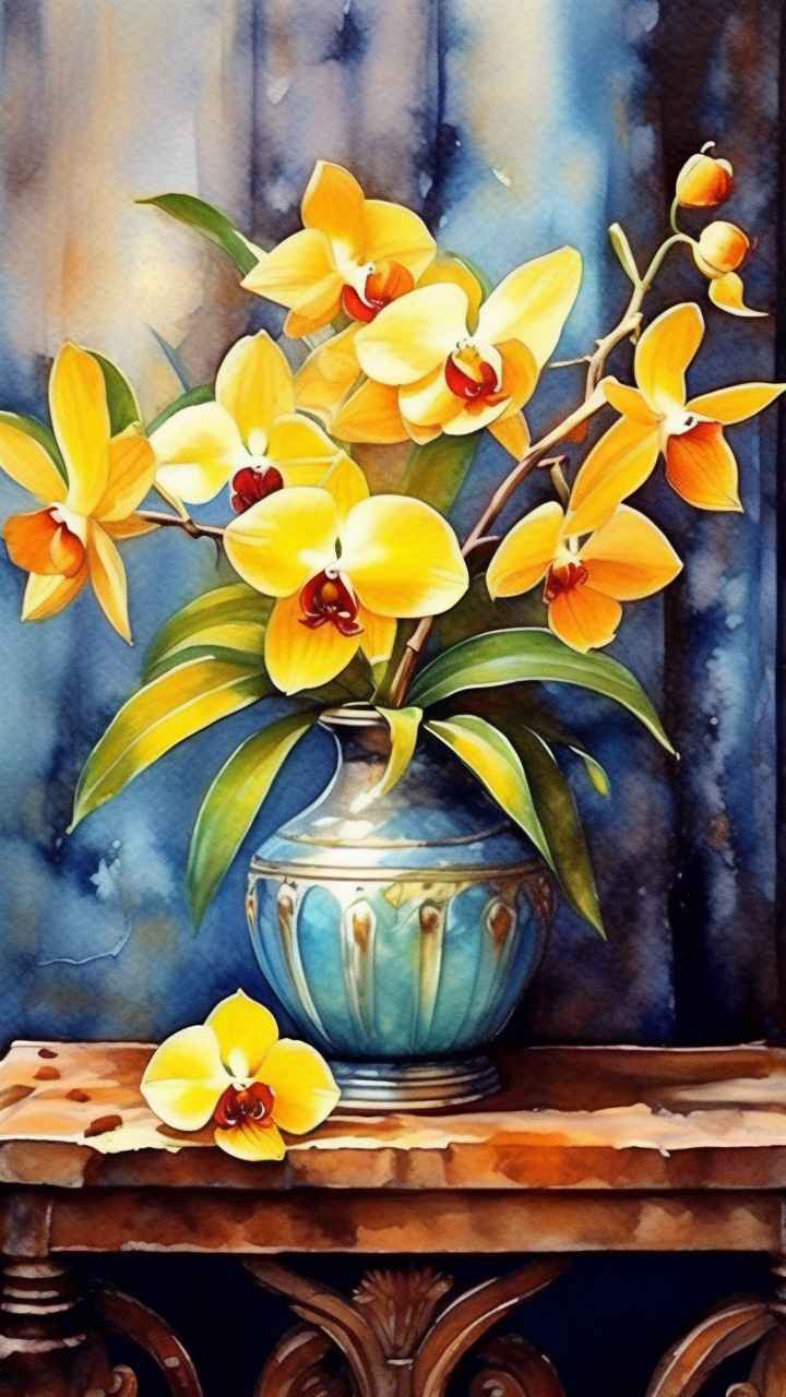 黄色兰花插画 9