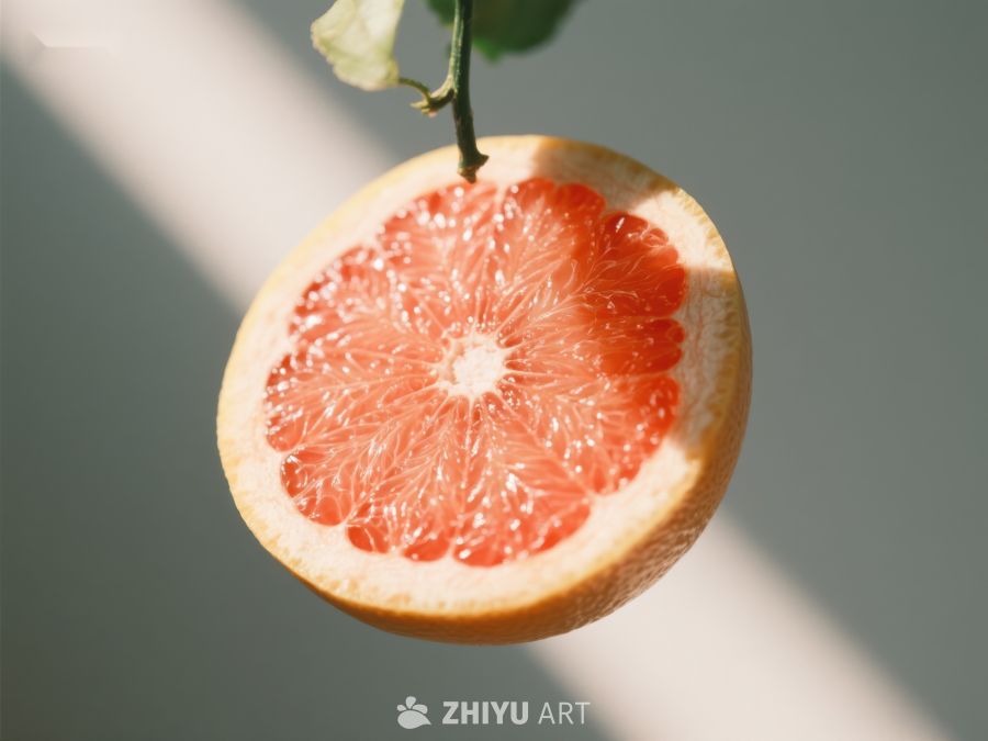 切开的葡萄柚，阳光照射 371