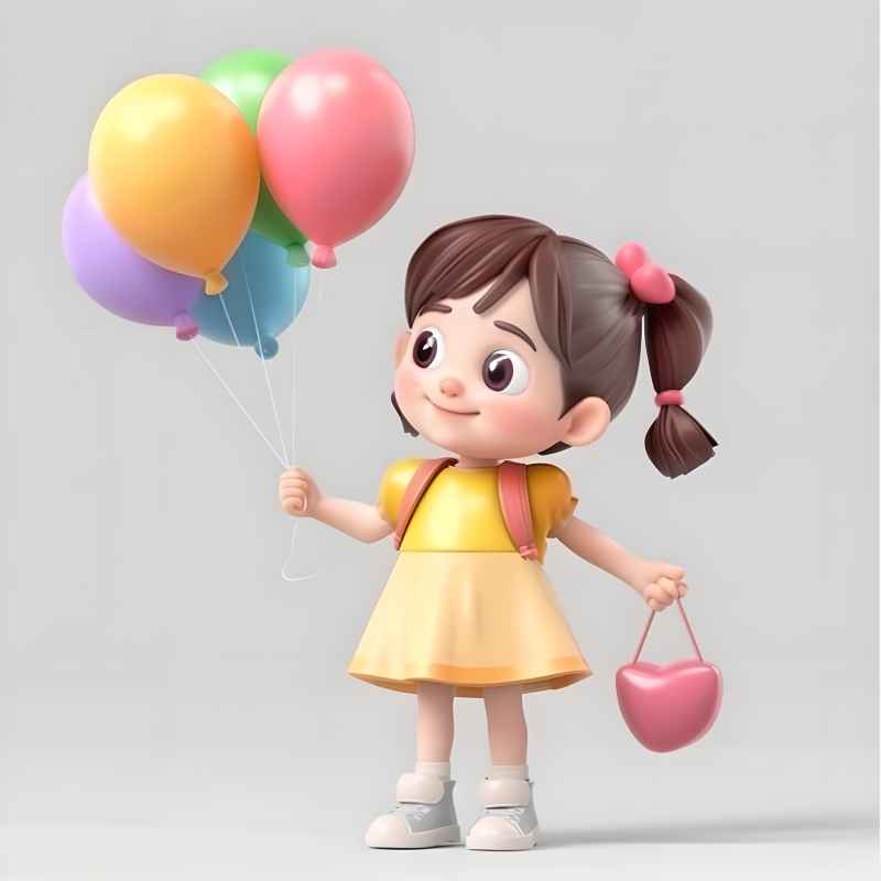 一个可爱的女孩的3D角色拿着气球 1