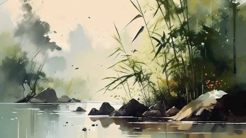 绿竹水墨插画背景图 59