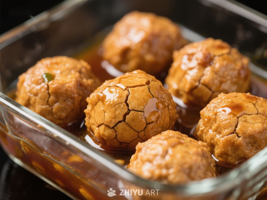 酱汁肉丸在玻璃烤盘中 305