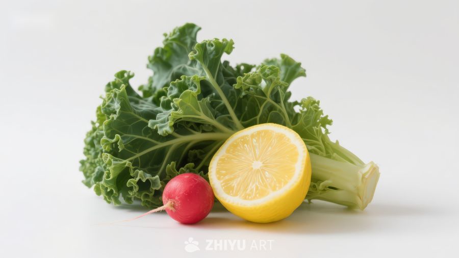新鲜蔬菜与柠檬静物