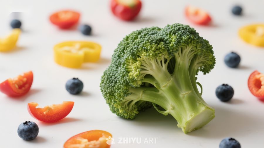 新鲜西兰花与多彩蔬果