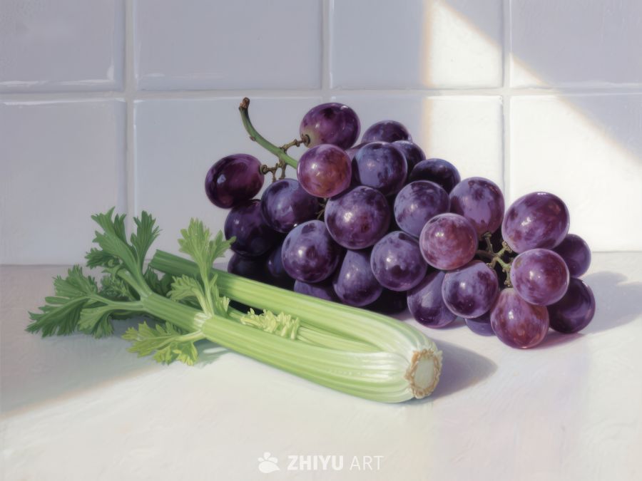 葡萄与芹菜的静物组合 308