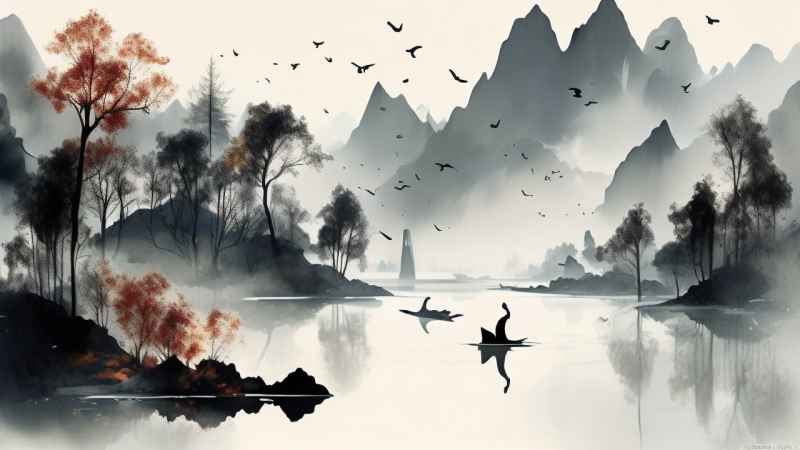 国风鹤山水风景插画 63