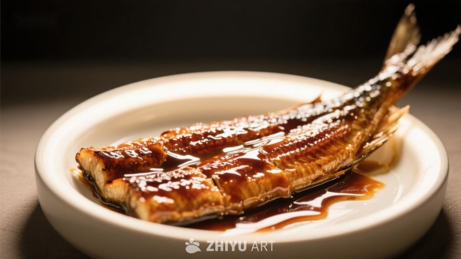 烤鳗鱼淋酱汁，盘中美食