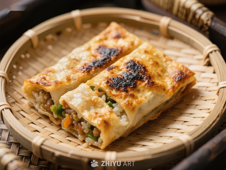 金黄煎饼卷，内馅丰富美味 455