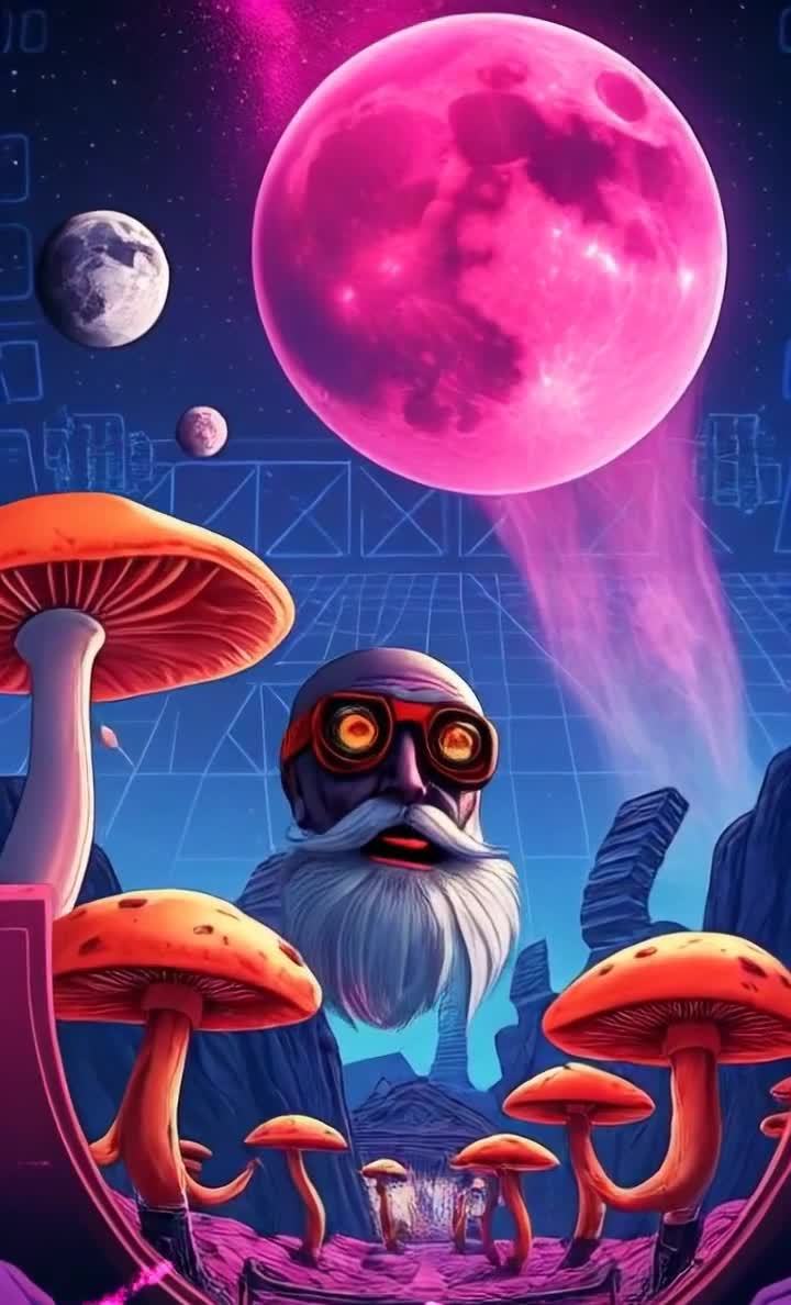 蘑菇星球：白胡子老人与粉红巨月奇观
