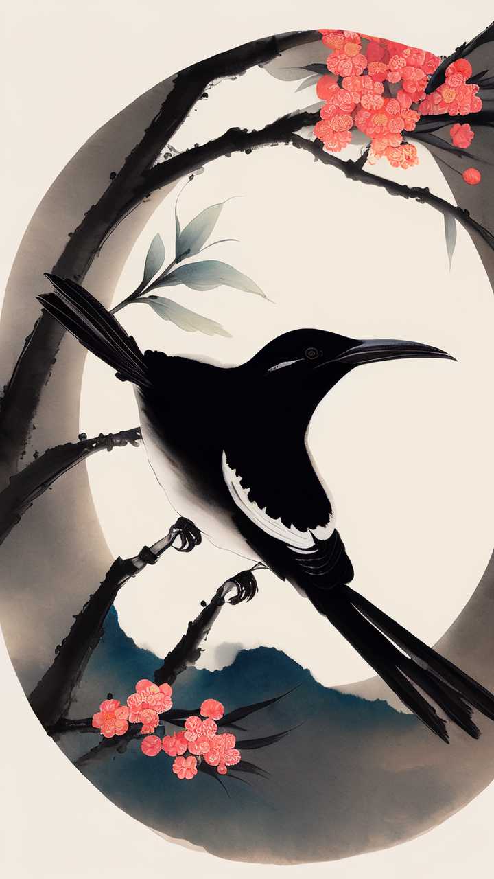 喜鹊国潮七夕插画国潮七夕喜鹊素材