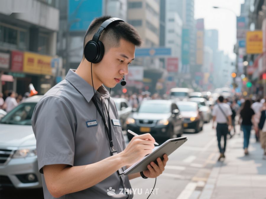 街头工作人员使用平板电脑记录信息 186