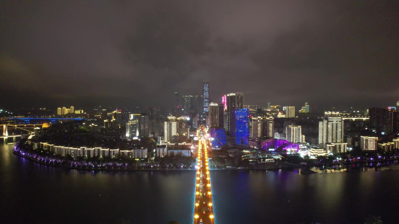 广西柳州市中心夜景灯光航拍