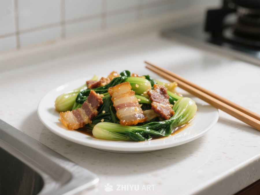 炒小白菜配五花肉 70