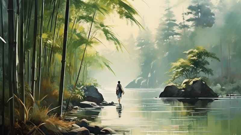 绿竹水墨插画背景图 72